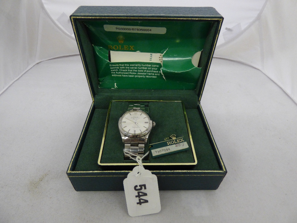 GENTLEMANS BOXED ROLEX - PERPETUAL AIR KING PRECISION STAINLESS STEEL BRACLET WATCH NO 7307944