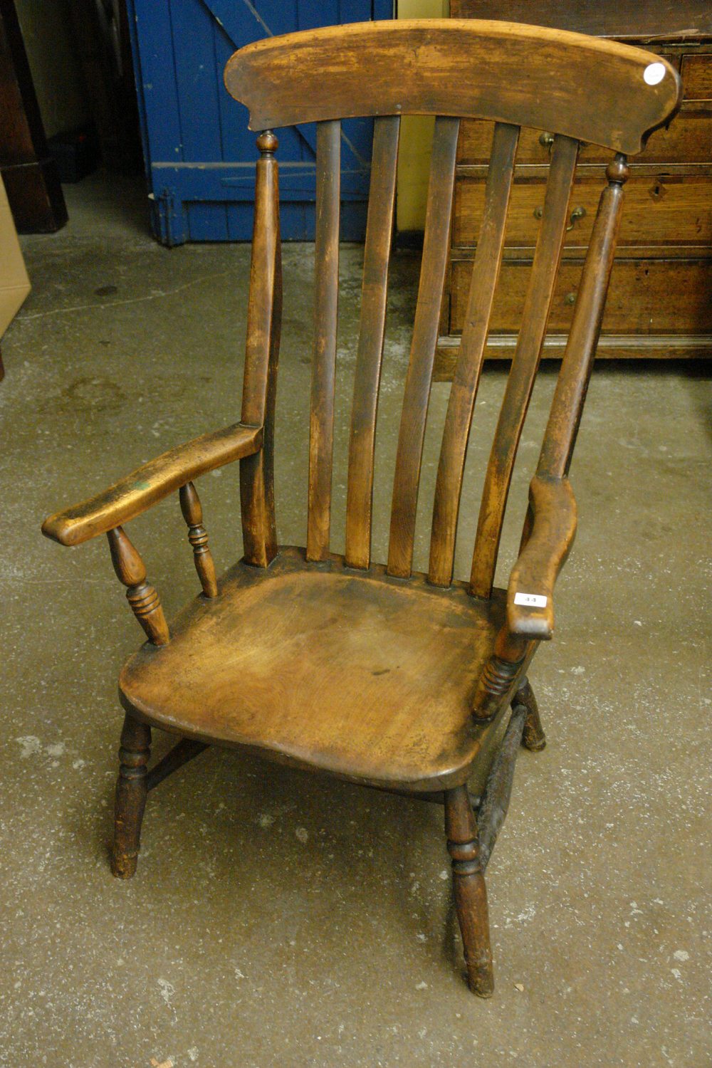 19THC BEECH SLATBACK COUNTRY ARMCHAIR