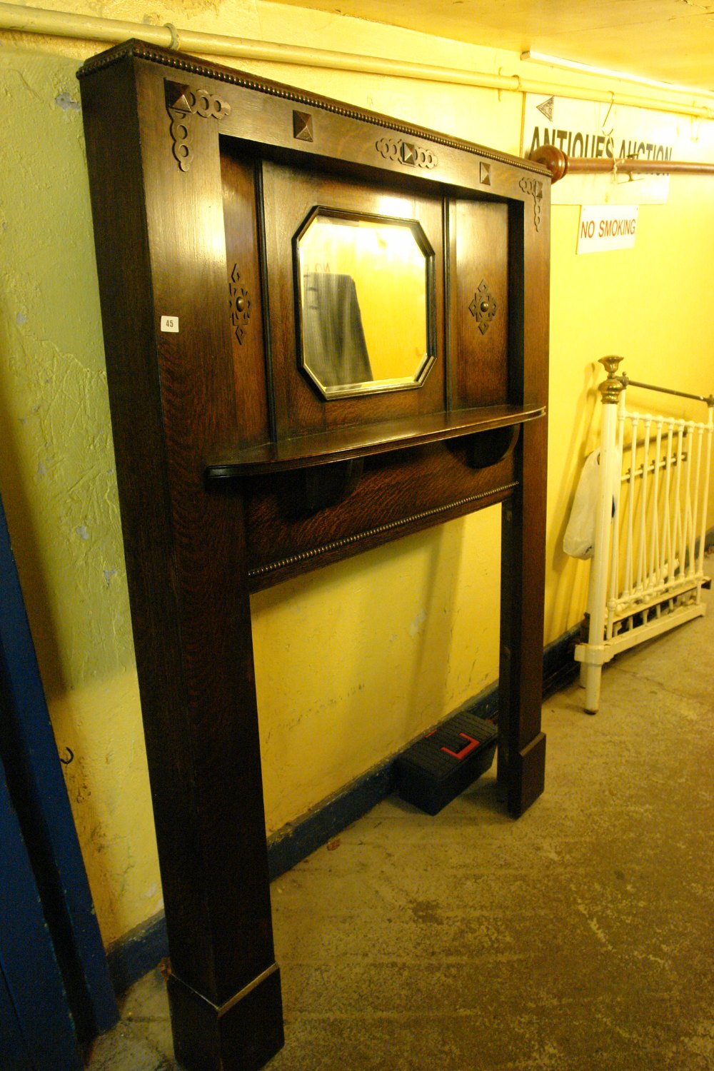 20THC OAK MIRROR BACKED FIRE SURROUND 130CM X 182CM