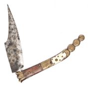 A folding knife navaja, blade 8?, marked ?Faudeville en Albacette? on one side, studded bone, horn