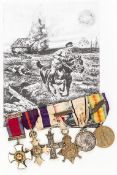 Six: Distinguished Service Order, (undated), O.B.E., Military Cross (un-named), 1914 star with bar,