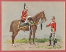 A Watercolour by Orlando Norie of the 1st (King?s) Dragoons, showing a mounted officer in full