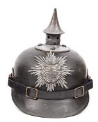 A World War I German other rank?s ersatz pickelhaube, with blackened 1 piece steel skull, grey