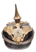 An Imperial German officer?s pickelhaube of a Garde Infantry regiment, black leather skull and