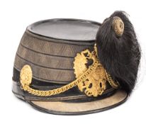 A First World War period Austrian infantry officer?s shako, patent leather headband, gilt
