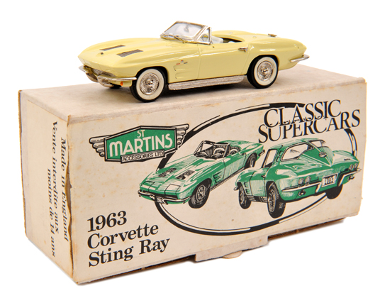 A St Martins Accessories white metal model of a 1963 Chevrolet Corvette Sting Ray. In primrose