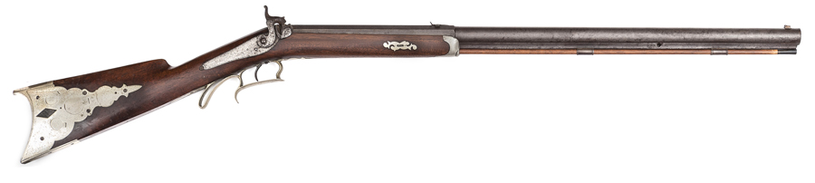 A .42? American percussion Plains rifle, 46? overall, heavy 2 stage barrel 30?, with provision for