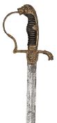 An Imperial German Artillery officer?s sword, slightly curved, fullered blade 34?, etched in panels