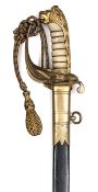 An early Victorian Royal Naval Officer?s sword, almost straight, fullered blade 29½?, by Whiteman,