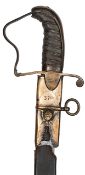 A pre 1803 pattern light company officer?s sword, curved blade 28?, brass stirrup hilt with