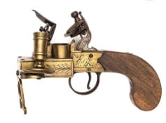 A good early 19th century brass flintlock tinder lighter, 6¾? overall, by Wm Hole, Bristol, with
