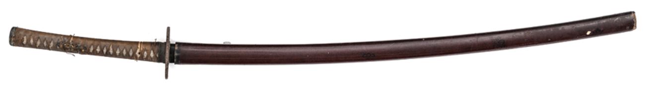 A Japanese sword, katana, c 1800,blade 27¾?, signed Kiyomitsi, wheel spoke iron tsuba (some rust),
