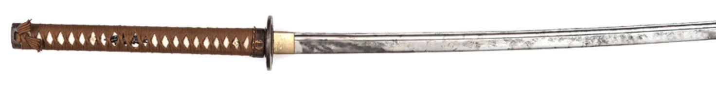 A large Japanese Temple sword, blade 46½? inscribed interestingly with Buddhist prayer symbols on