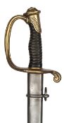 A good WWI French model 1845 infantry adjutant?s sword, slightly curved fullered blade 30½?,