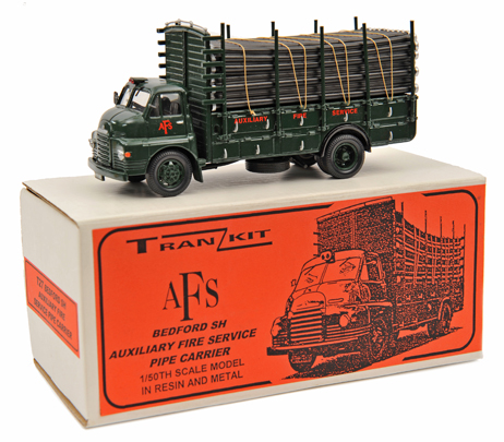 A Tran Kit AFS Bedford SH Auxillery Fire Service Pipe Carrier. A 1/50th scale model in metal and