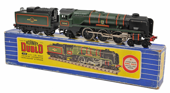 Hornby Dublo Railway 3-rail tender locomotive. BR SR West Country Class ?Dorchester? (3235) in