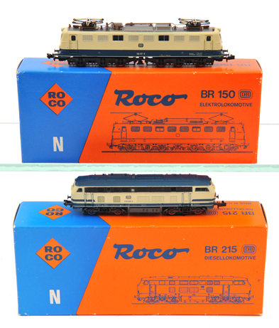 2 N gauge RoCo locomotives. A DB Class 215 Bo-Bo diesel locomotive (02150B) RN 215 033-2 in cream