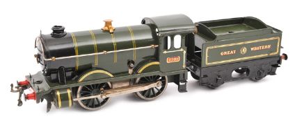 Hornby O gauge clockwork No.1 Special GWR 0-4-0 tender locomotive. In yellow lined green livery, RN