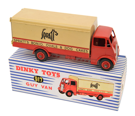 Dinky Toys Guy Van (917). In cream and red ?Spratt?s Bonio, Ovals & Dog Cakes? livery. Complete