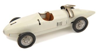 A 1:43rd scale Tin Wizard white metal model of a 1923 Benz Tropfenwagen. In white with wire wheels