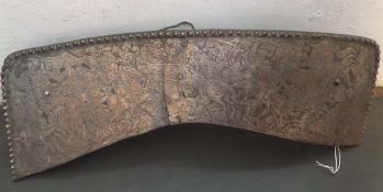 A museum silver plated on copper electrotype copy of a 16th century saddle cantle, decorated