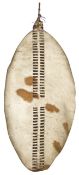 A fine old large Zulu war shield, the hide 52? x25½?, white hide with a few light brown spots and