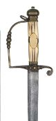 A late 18th century officer?s 5 ball hilted sword, straight fullered blade 33?, brass hilt with