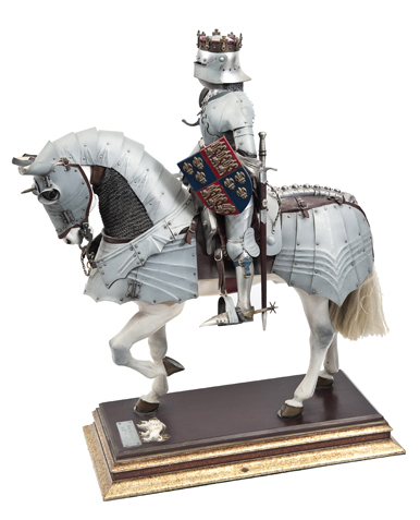 A large well made and detailed model of Richard III, in full armour, mounted on an armoured white