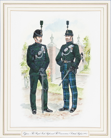 A Charles Stadden watercolour ?Officers - The Royal Irish Rifles and The Cameronians (Scottish