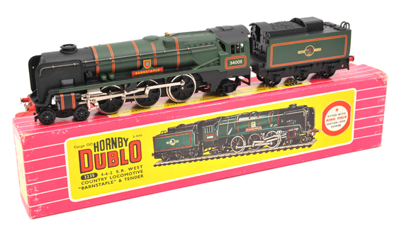 Hornby Dublo 2-rail 4-6-2 SR West Country Class tender locomotive, (2235). ?Barnstaple? RN 34005.