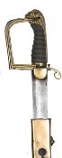 A most unusual officer?s sword, c 1800, slightly curved, fullered blade 30?, with narrow back