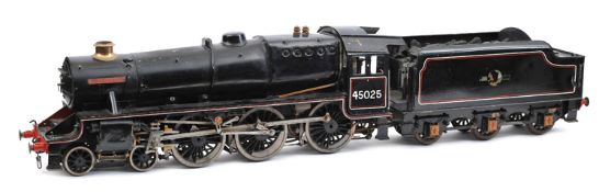 A 5’ scale live steam ex LMSR Class 5MT 4-6-0 tender locomotive RN45025. Painted in BR lined black