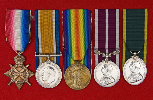 Five: 1914-15 star, (114 Sjt W M Hastie RFA), BWM, Victory (WO Cl 2), MSM Geo V military bust (