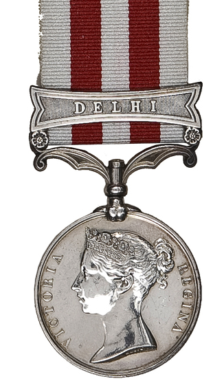 Indian Mutiny 1857-58, 1 clasp Delhi (later issue, impressed 2931 Pte George Wilkinson 1/60 Ft),