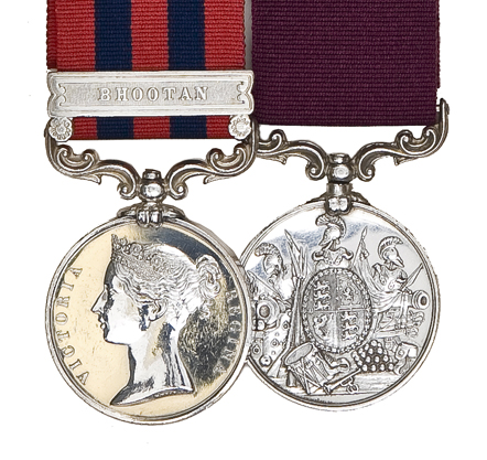 Pair: IGS 1854, 1 clasp Bhootan (456 Gunr H, Ashton 3rd By 25th Bde RA), Army LS & GC Vic issue,