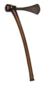 An old Tswana axe, overall length 19”, the iron blade heavily pitted, the dark hardwood handle