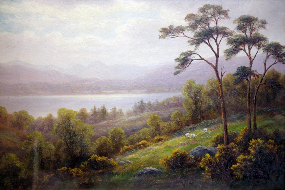 Everett William Mellor. Windermere and Langdale Pikes. Oil on board 24cm x 34cm. Signed