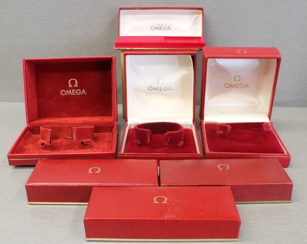 SEVEN ASSORTED OMEGA WRIST WATCH BOXES CIRCA 1960/70s No outer boxes, all have their watch holders.