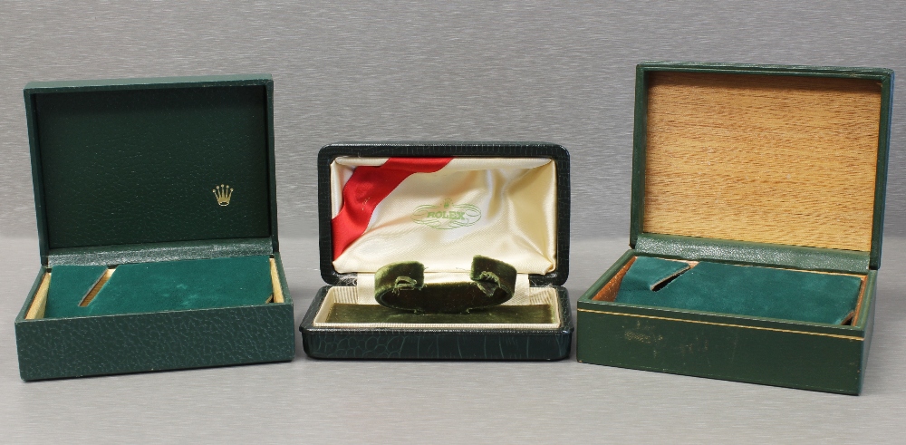 THREE RARE ROLEX OYSTER WRIST WATCH BOXES CIRCA 1940/60s/70s, ONE BOX NUMBERED 10.00.1, THE OTHERS