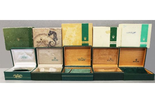 FIVE RARE ROLEX OYSTER BOXES 1970/80s, NUMBERS 10.00.01, 06.00.06, F