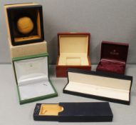 FIVE ASSORTED WRIST WATCH BOXES CIRCA 1970/80/90/2000s INCLUDING BLANCPAIN, ROLEX, BULGARI, GERALD