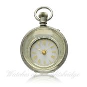 A FINE & RARE GENTLEMAN`S SOLID SILVER MYSTERY POCKET WATCH CIRCA 1890 D: Transparent dial with