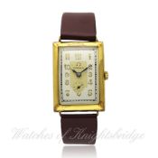 A GENTLEMAN`S GOLD PLATED OMEGA RECTANGULAR WRISTWATCH CIRCA 1929 REF. 8141519 D: Two tone dial with