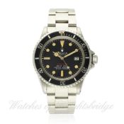 A RARE GENTLEMAN`S STAINLESS STEEL ROLEX OYSTER PERPETUAL DATE "RED WRITING" SUBMARINER BRACELET