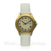 A GENTLEMAN`S 18K SOLID GOLD CARTIER COUGAR WRISTWATCH CIRCA 1990s D: Silver dial with applied Roman