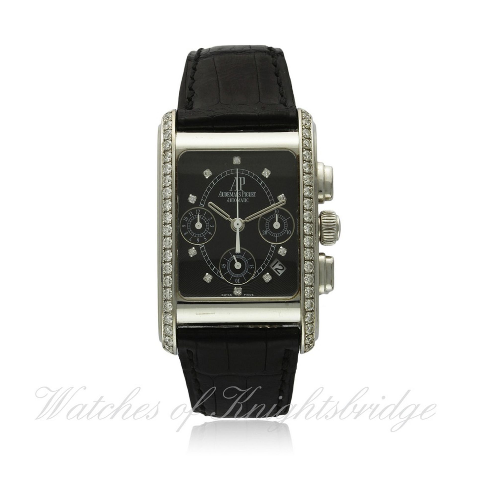 A FINE & RARE GENTLEMAN`S 18K SOLID WHITE GOLD & DIAMOND AUDEMARS PIGUET `EDWARD PIGUET` CHRONOGRAPH