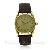 A RARE GENTLEMAN`S 14K SOLID GOLD ROLEX OYSTER PERPETUAL WRISTWATCH CIRCA 1950s, REF. 1011/5590