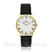 A GENTLEMAN`S 18K SOLID GOLD JAEGER LECOULTRE WRISTWATCH CIRCA 1990, REF. 111.1.79   D: White dial