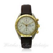 A GENTLEMAN`S STEEL & GOLD OMEGA SPEEDMASTER AUTOMATIC CHRONOGRAPH WRISTWATCH CIRCA 1997 D: White