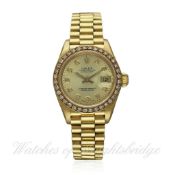 A LADIES 18K SOLID GOLD & DIAMOND ROLEX OYSTER PERPETUAL DATEJUST PRESIDENT BRACELET WATCH CIRCA